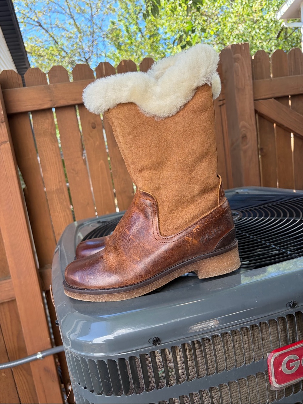 Pajar Brown Leather & Suede Shearling Cuff Ankle Boots